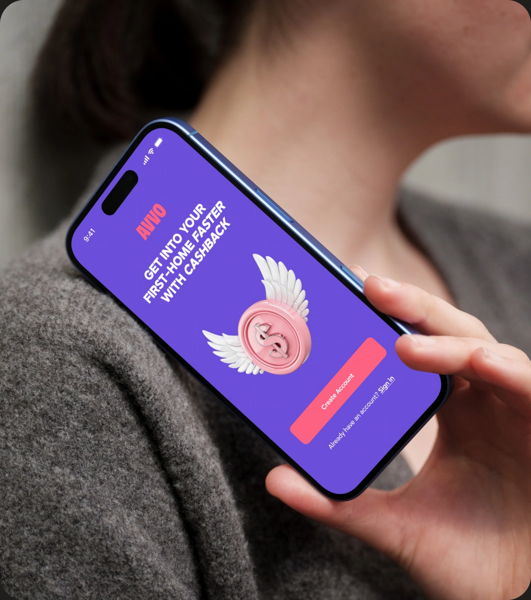 AVVO mobile app held in a hand against a concrete wall
