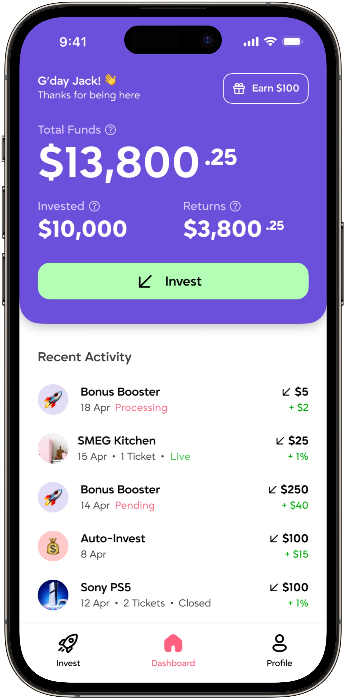 Four AVVO mobile screens on a purple background, screen 3
