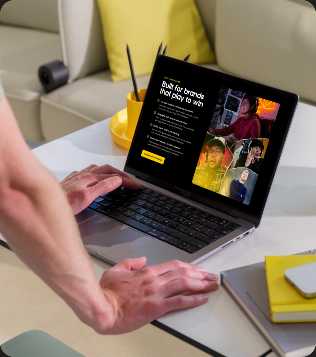 Miela creator-led website in use on a laptop in a bright home office