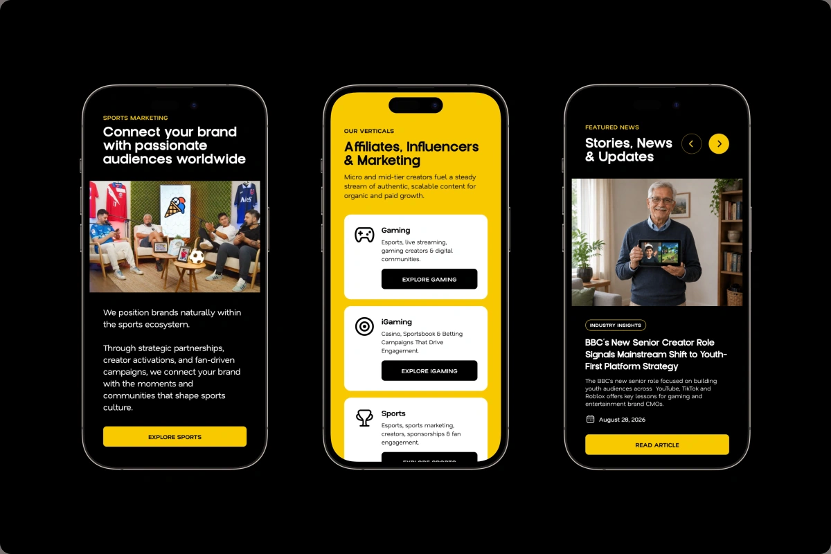 Three mobile layouts from the Miela website