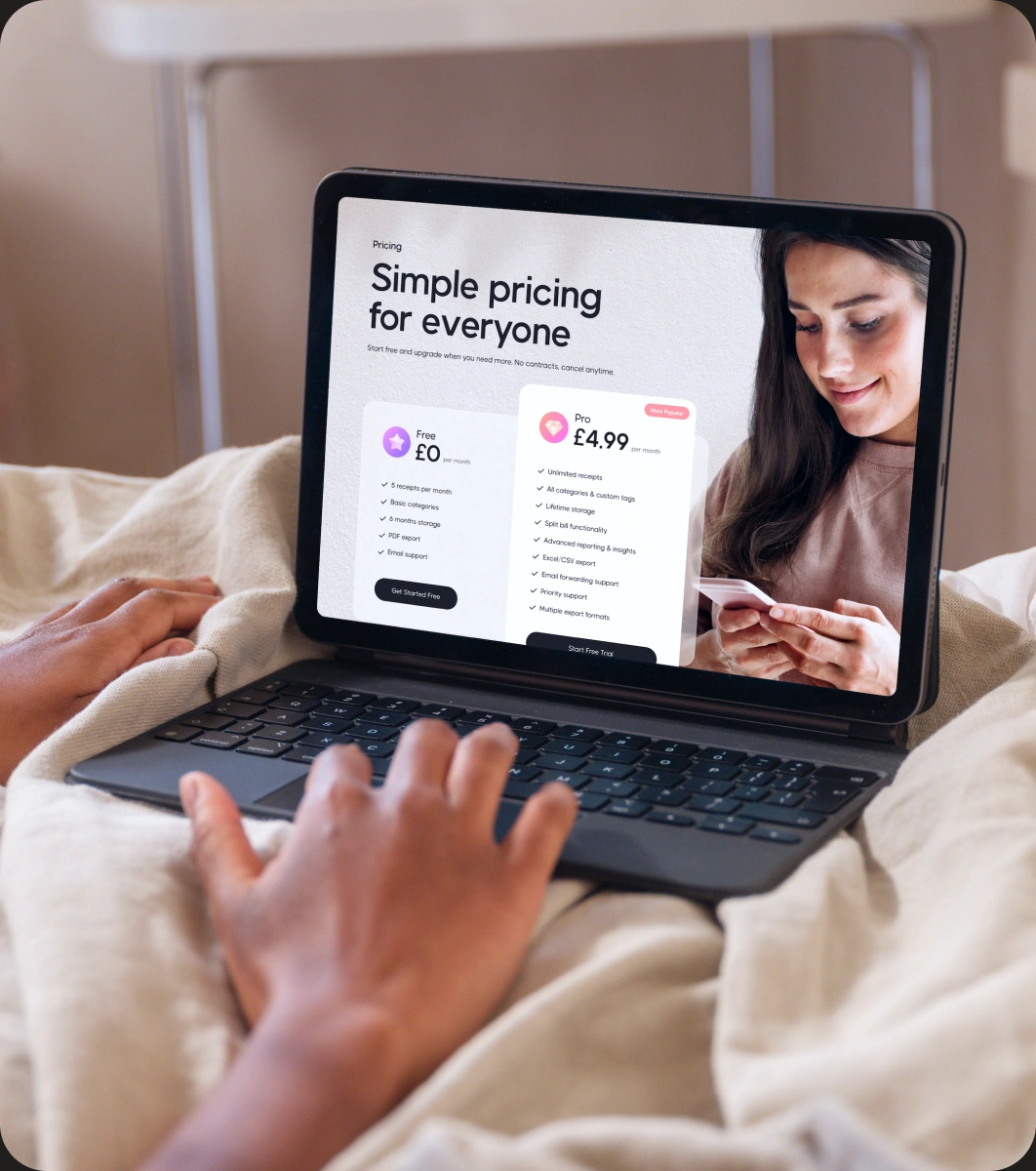 Receitly website displayed on a tablet in an everyday setting
